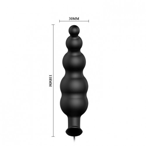 Черная анальная виброцепочка с пультом управления - 11,8 см.