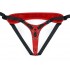 Красно-черный женский пояс с 2 способами крепления насадок и вагинальной пробкой